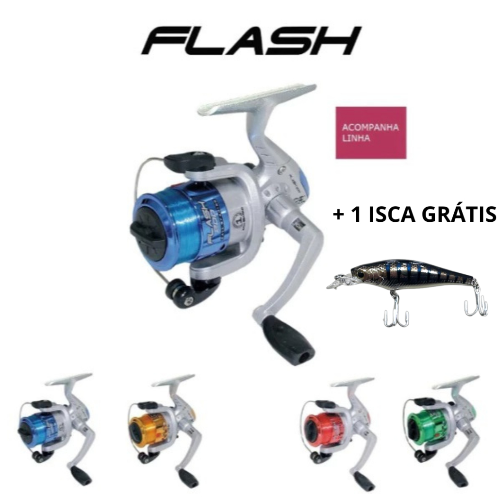 Carrretilha barata para pescar MARURI FLASH 200 + isca artificial marine sports grátis