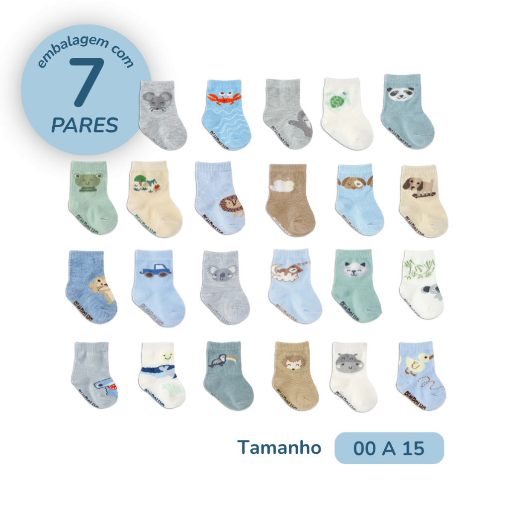 Kit Meia Bebê Semaninha Pimpolho Com 7 Pares 00-15 Unissex