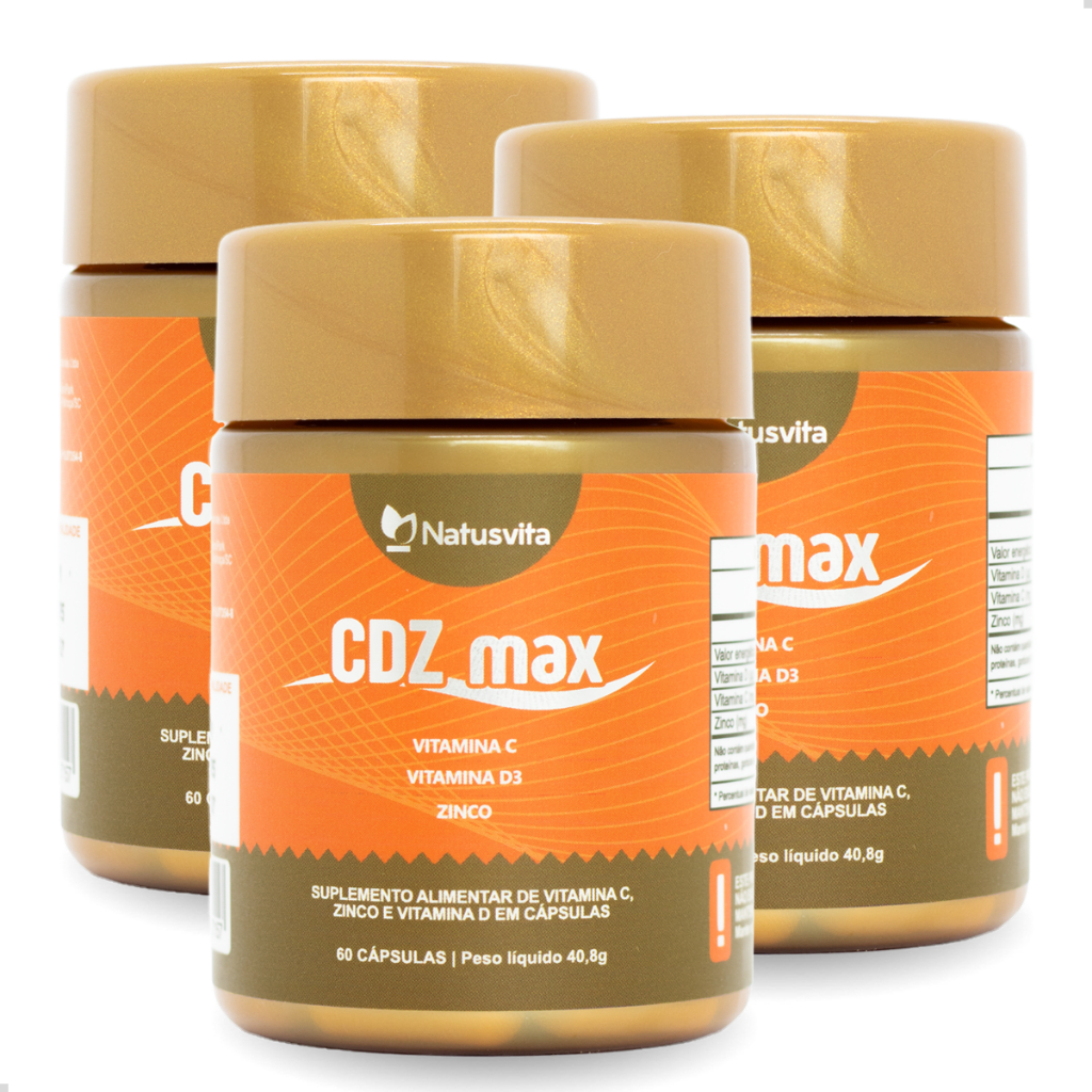 3 Und. Vitamina C 1000mg + Vitamina D 2000ui + Zinco Quelato 29,59mg em Cápsulas