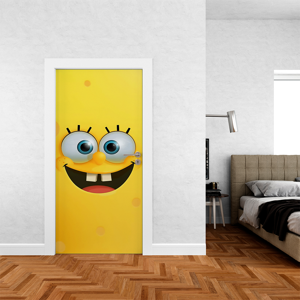 Capa de Porta de Casa - Desenho Bob Espnja - Em Tecido -  Decoração 0,85 x 2,10 Veste Fácil Print Gráfico Qualidade .