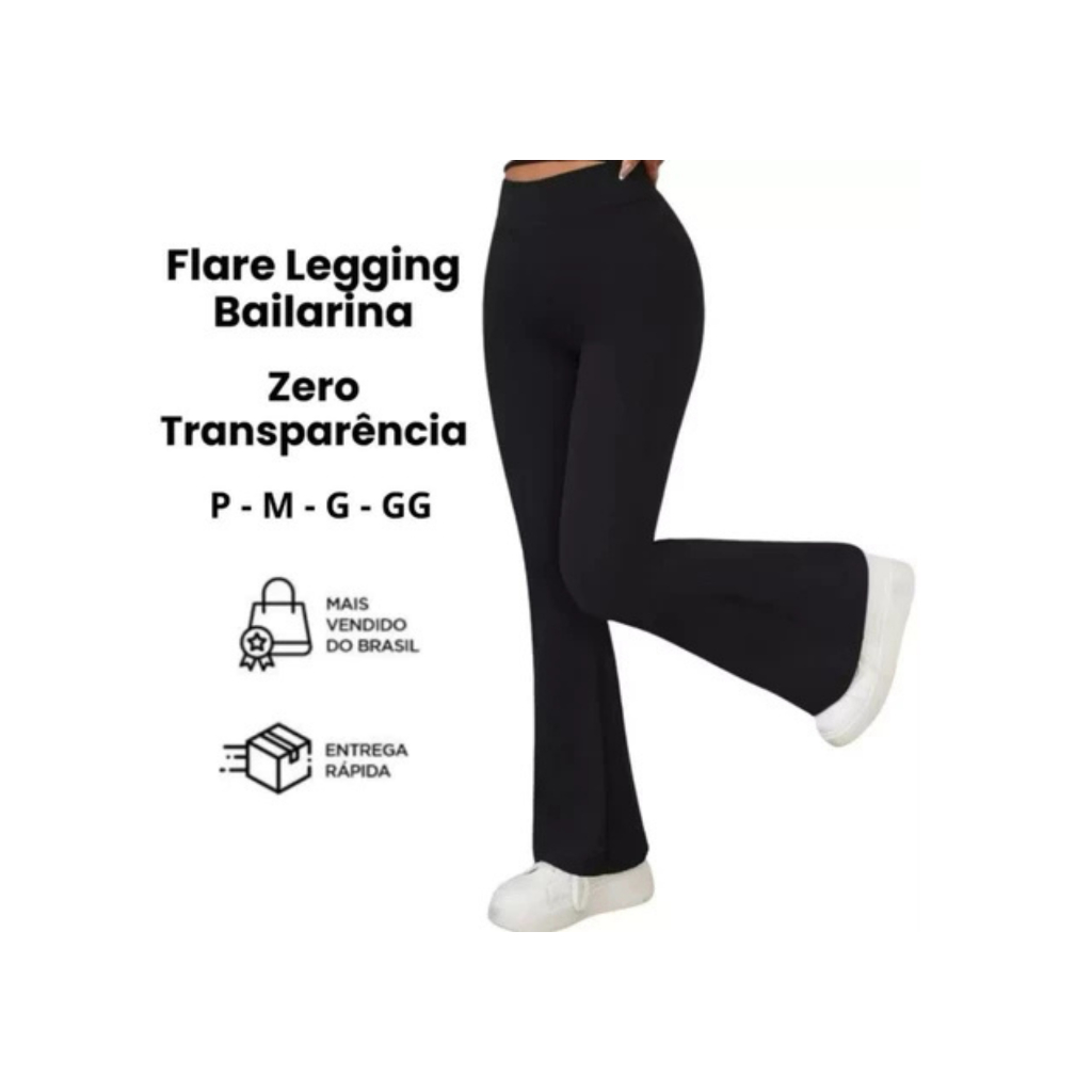 Calça Legging Feminina Flare Preta Cintura Alta – Super Rápido!