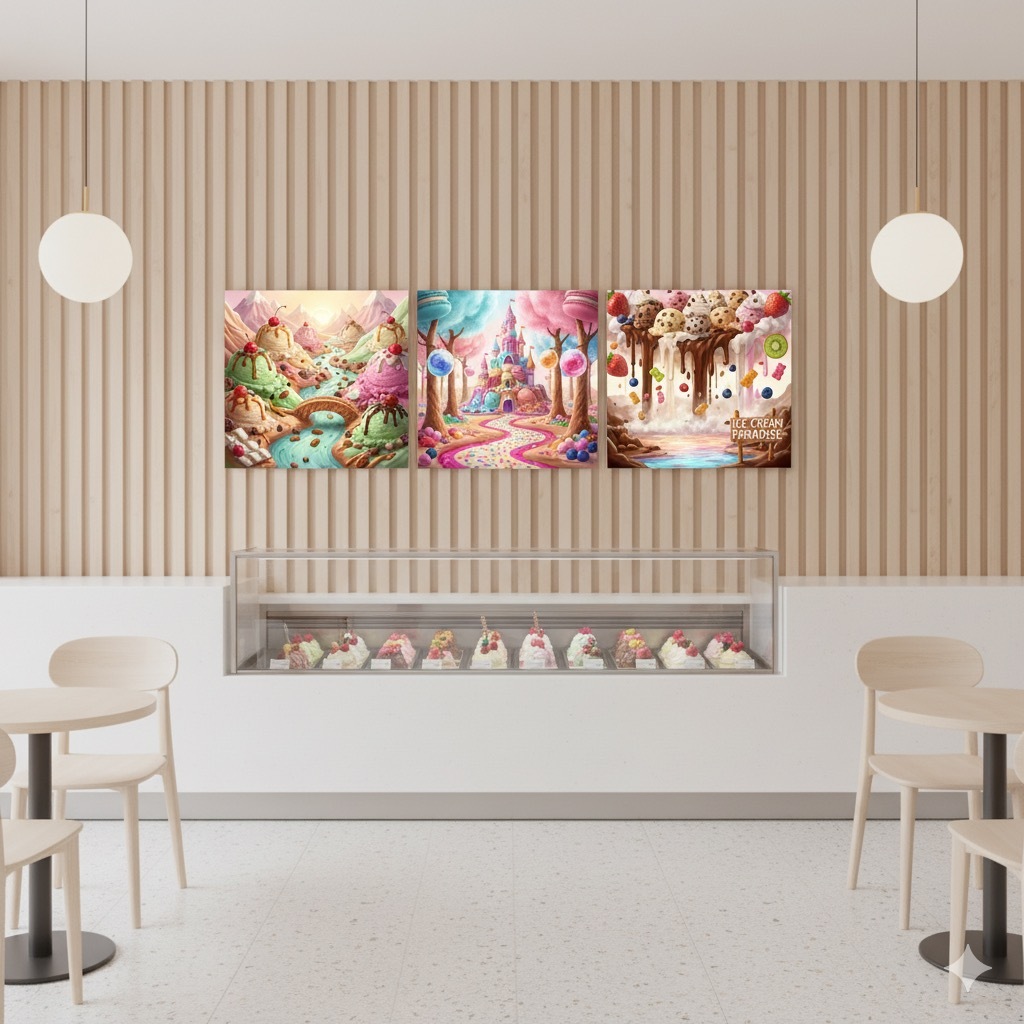 Quadros decorativos para sorveteria kit 3 peças espaço kids sorvete doces