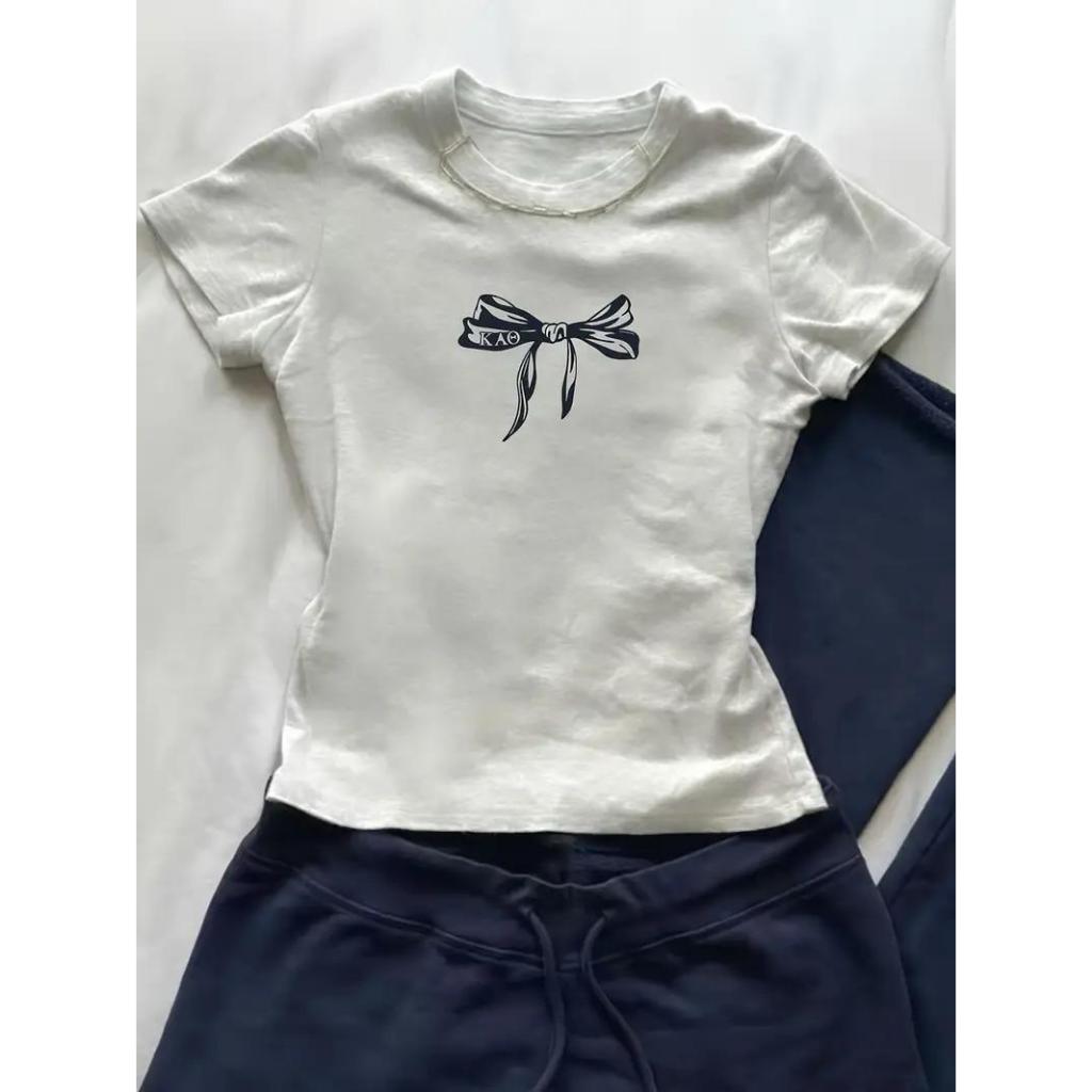 Baby Tee Feminina Y2K Laço Grego Estilo Coquette Baby Look Estilosa Confortável Blogueira Básica em Oferta na Shopee