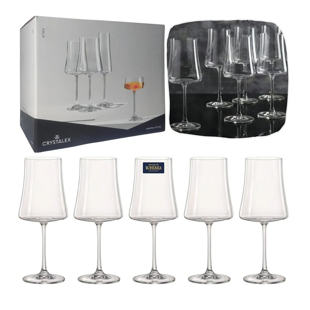 Jogo Conjunto Com 6 Taças de Cristal Bohemia Xtra Para Vinho Tinto 460ml Altura 24cm