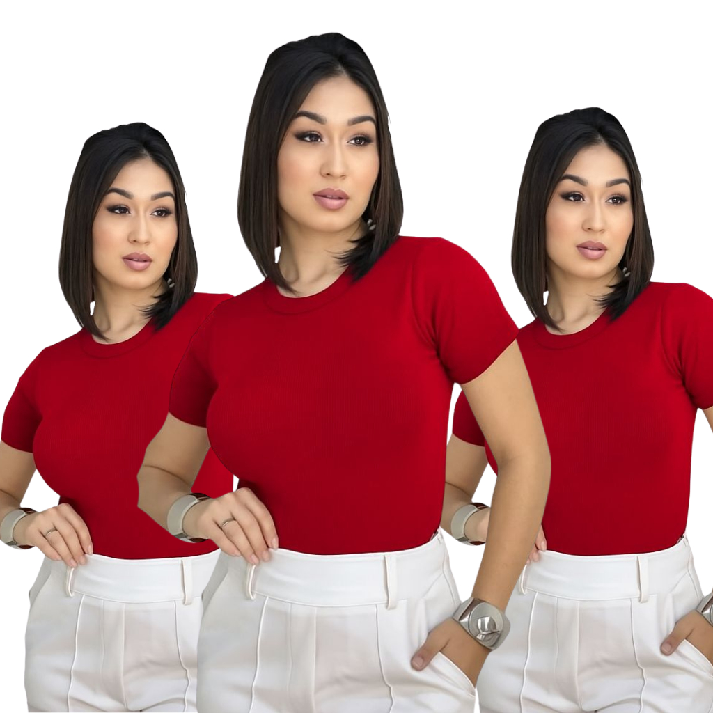 Kit 3 Blusa Baby Look Feminina Suplex Duplo Academia Elegante em Oferta na Shopee