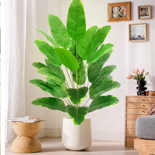 Planta Bananeira Artificial 24 Folhas Decoração Realista para Casa Escritório Loja Arbusto