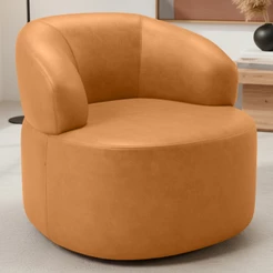 Poltrona Giratória Orgânica Para Sala de Estar Living Helena L02 Couríssimo Whisky - Lyam Decor