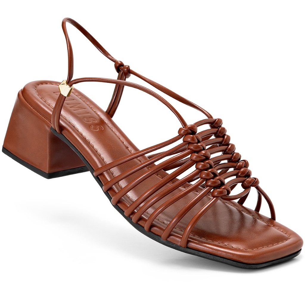 Sandália Feminina Lumiss Salto Bloco Baixo Confortável Bico Quadrado Tramado em Oferta na Shopee