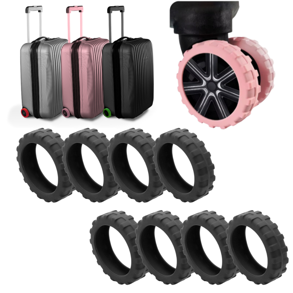 Capa De Rodas Protetora Mala Bagagem Silicone Universal Kit 8un Premium Viagem Ruídos Varias Cores