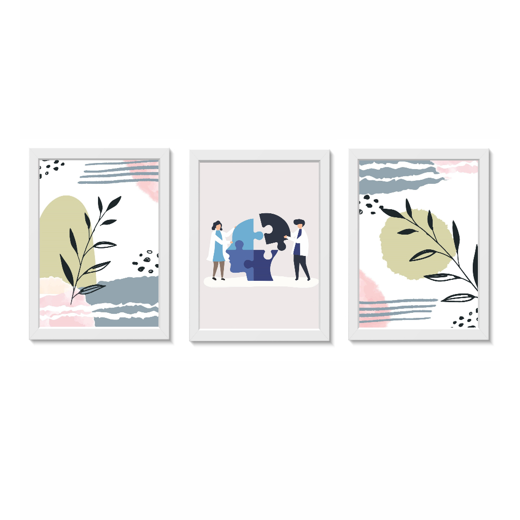 Kit 3 Quadros Decorativos Psicologia Psicanálise Decoração Consultório Moldura 20x30cm Madeira