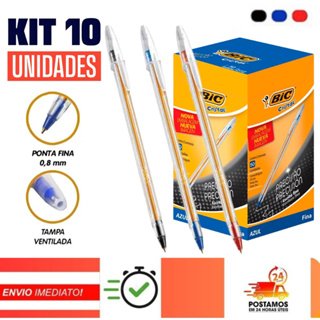 KIT Canetas Bic Cristal Esferográficas 0.8mm Ponta Fina Cores Azul, Preta e Vermelha - Original, Escrita Fina pelaria em Oferta na Shopee