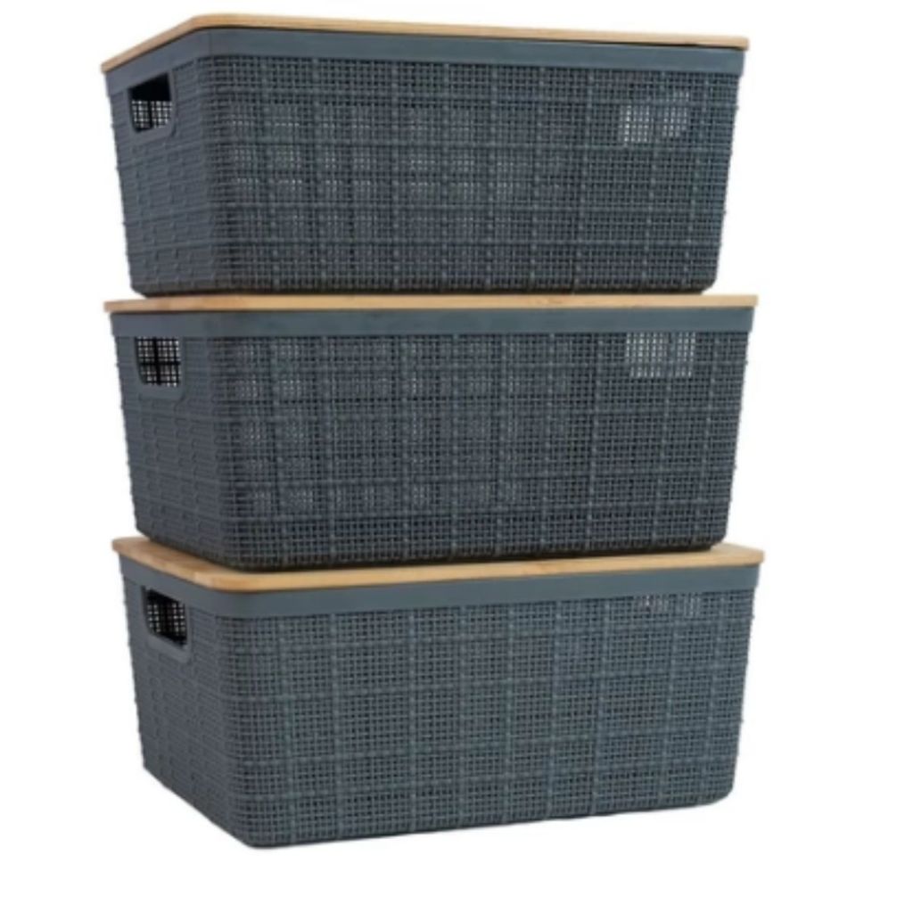 Caixa Organizadora com Tampa de Bambu 4l Oikos Kits Com 2,3,4,5  Empilhável Multiuso Cestas Caixa