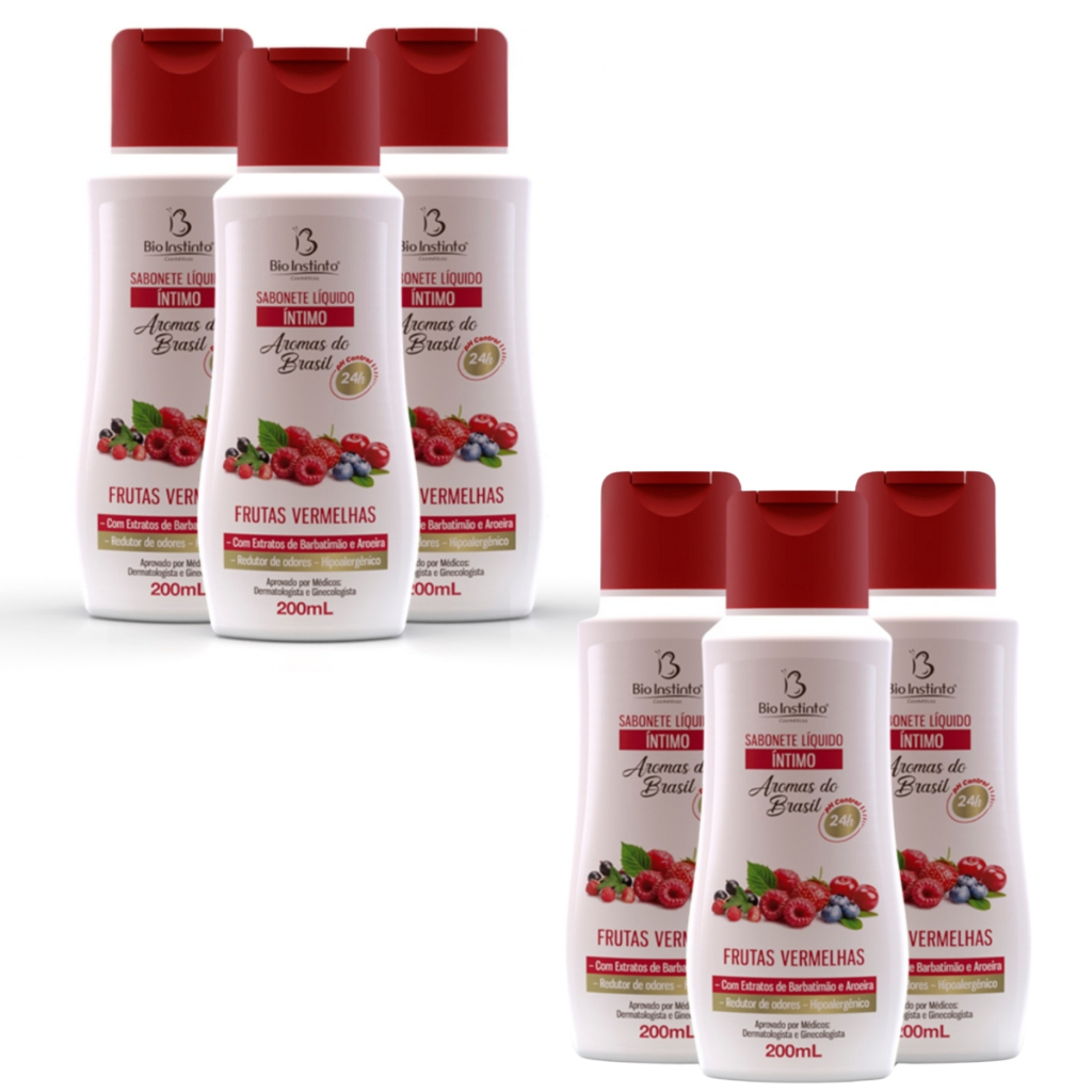 Kit 6 Sabonete Íntimo Frutas Vermelhas Aromas do Brasil Bio Instinto 200ml