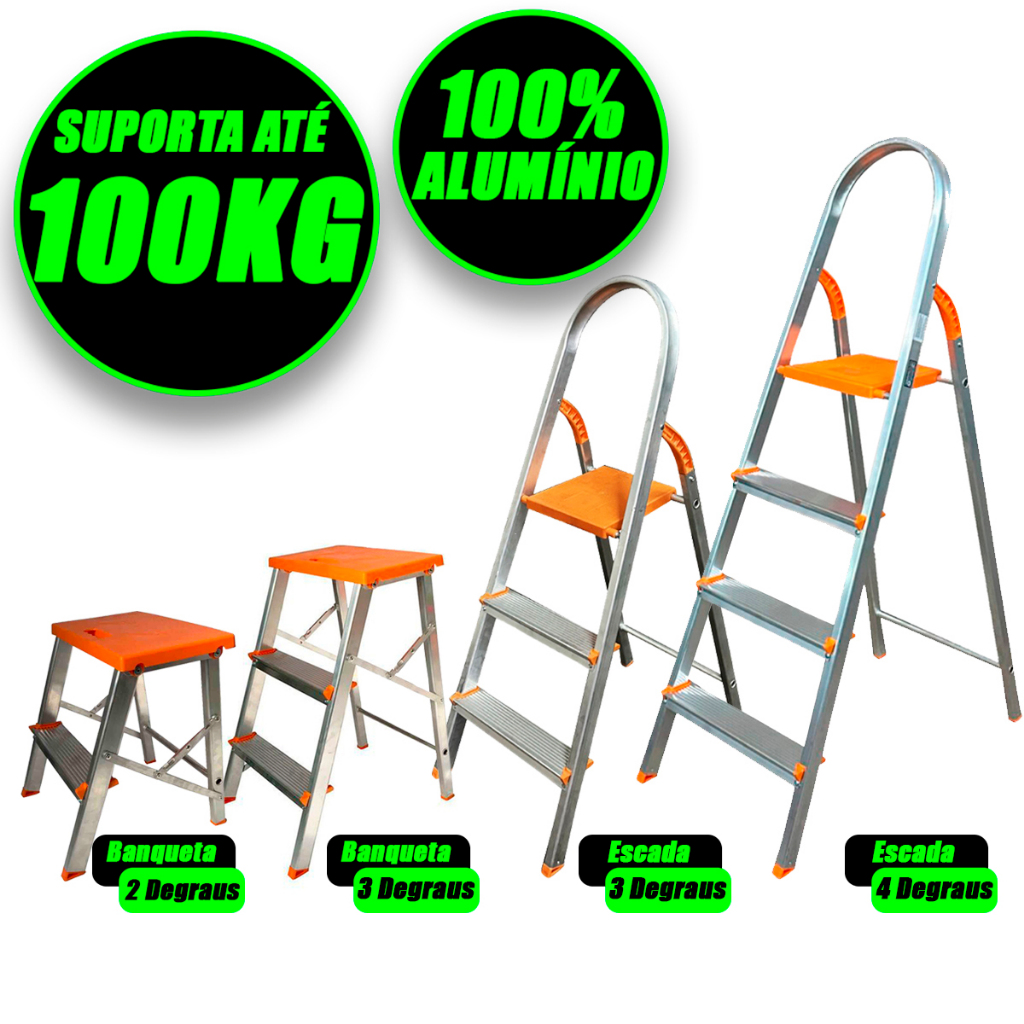 Escada De Alumínio Banqueta Domestica Residencial Agata 3 4 Degraus Reforçada Banqueta 2 em Oferta na Shopee
