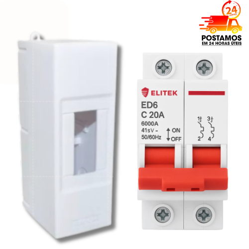 Caixa de Proteção Sobrepor para  Disjuntor  + Disjuntor Bipolar 20A ELITEK