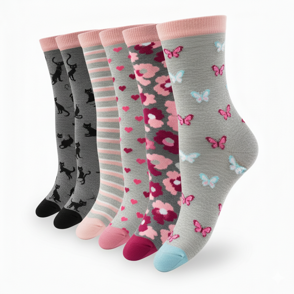 Kit 12 Meia Cano Médio Femininas Estampadas Sortidas ou Lisas Feminina Mulher Cores Barato em Oferta na Shopee