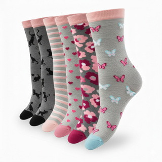 Kit 12 Meia Cano Médio Femininas Estampadas Sortidas ou Lisas Feminina Mulher Cores Barato em Oferta na Shopee