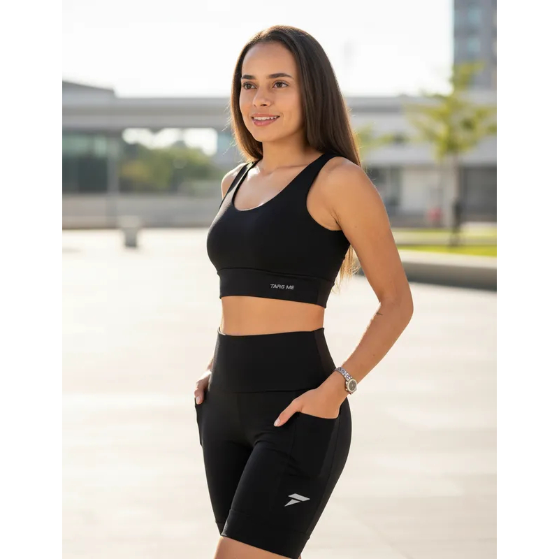 Conjunto Bermuda e Top Academia Targ Me Bojo Removível Short Feminino Fitness Ginástica Corrida