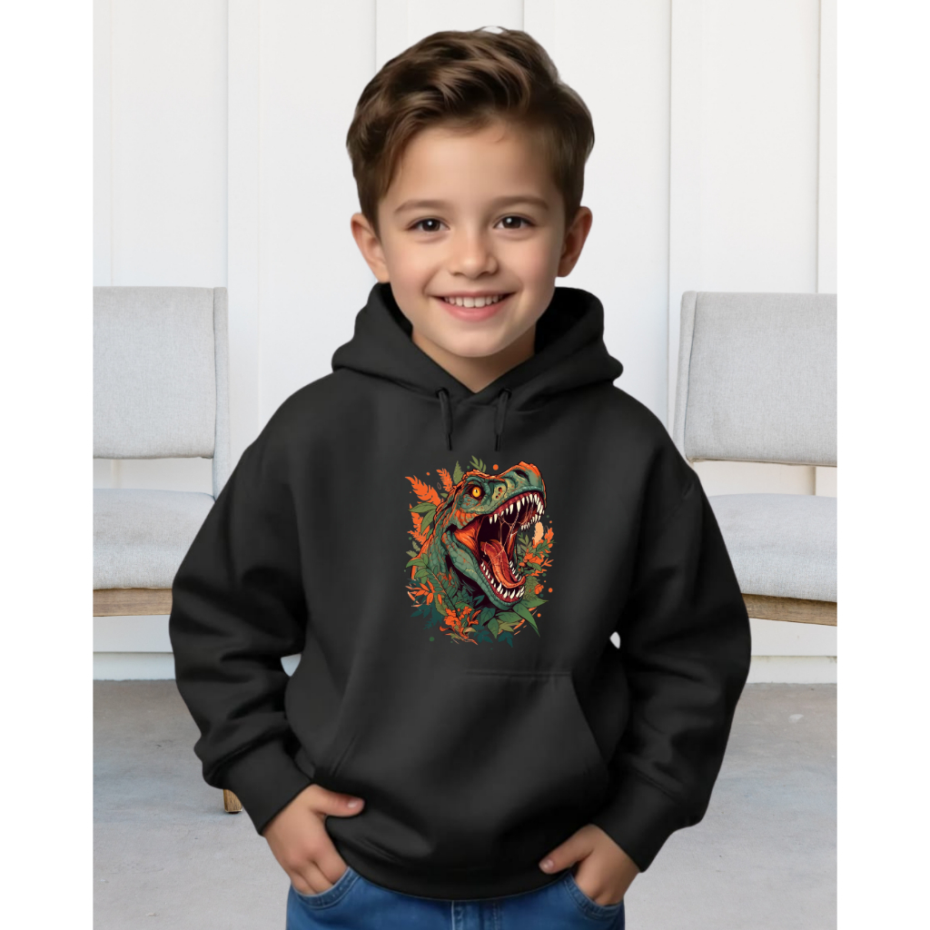 Blusa Moletom Infantil Estampa Dinossauro Capuz Bolso Canguru Casaco Inverno 4 ao 14