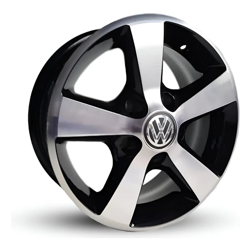 Kit 4 Rodas Kombi Aro 14 VW 5x112 Esportiva Krmai Preto com Diamantado Bicos de Brinde