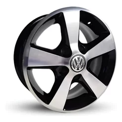 Kit 4 Rodas Kombi Aro 14 VW 5x112 Esportiva Krmai Preto com Diamantado Bicos de Brinde