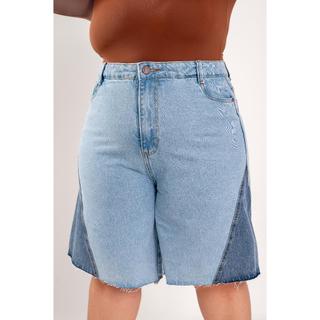 Bermuda Jorts Jeans Feminino Plus size Sem Lycra, Cintura Alta Short Bicolor, Rvt Denim.