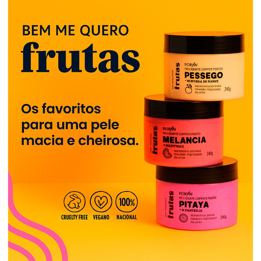 Esfoliante Corporal e Facial Porán Frutas 240g Melancia Pitaya Morango Pêssego Hidratante Pele Macia