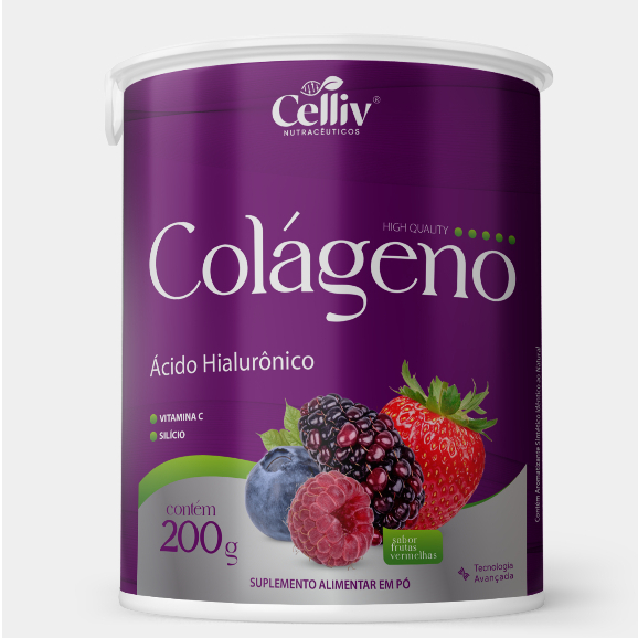 COLÁGENO COM ÁCIDO HIALURÔNICO SABOR FRUTAS VERMELHAS 200GR - CELLIV