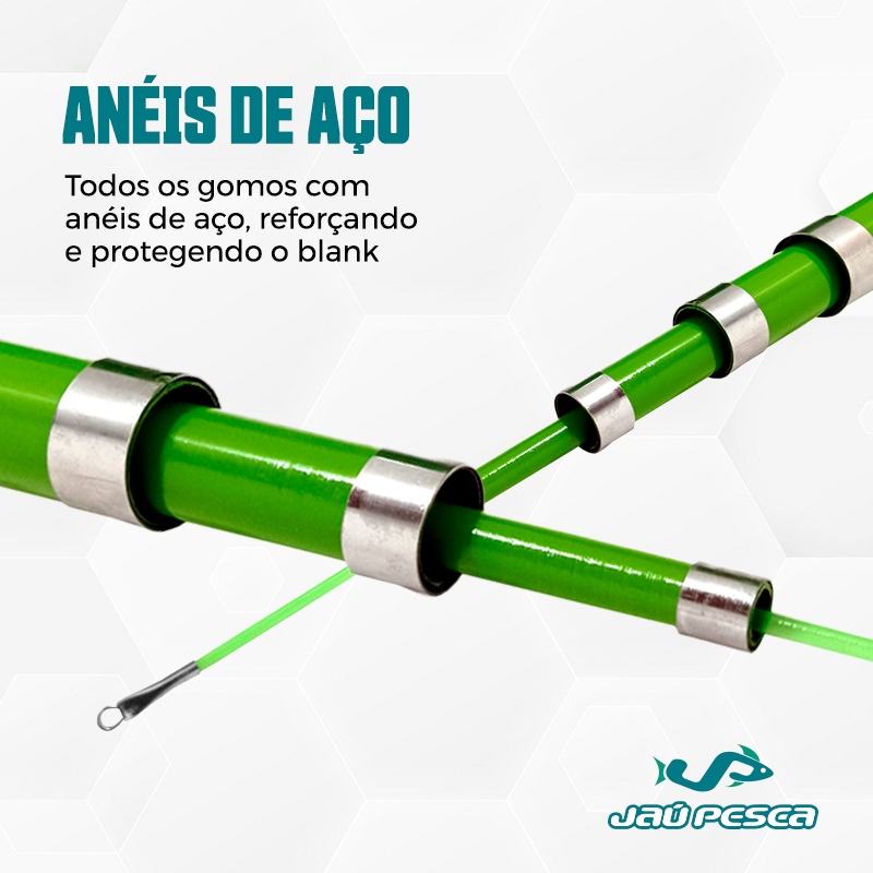 Vara de Pesca Telescópica Traíra 3,00 m Verde-Limão Gomo Longo com Anéis de Aço Inoxidável. — imagem 2 de 2