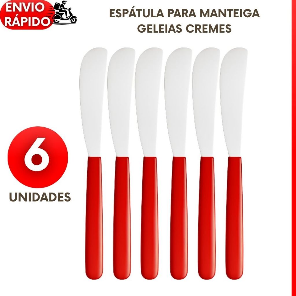 Kit 6,5,4 ou 3 Espátulas Para Manteigas Requeijão Geleias Patês Premium Inox Cabo Vermelho Pão Café Cozinha em Oferta na Shopee