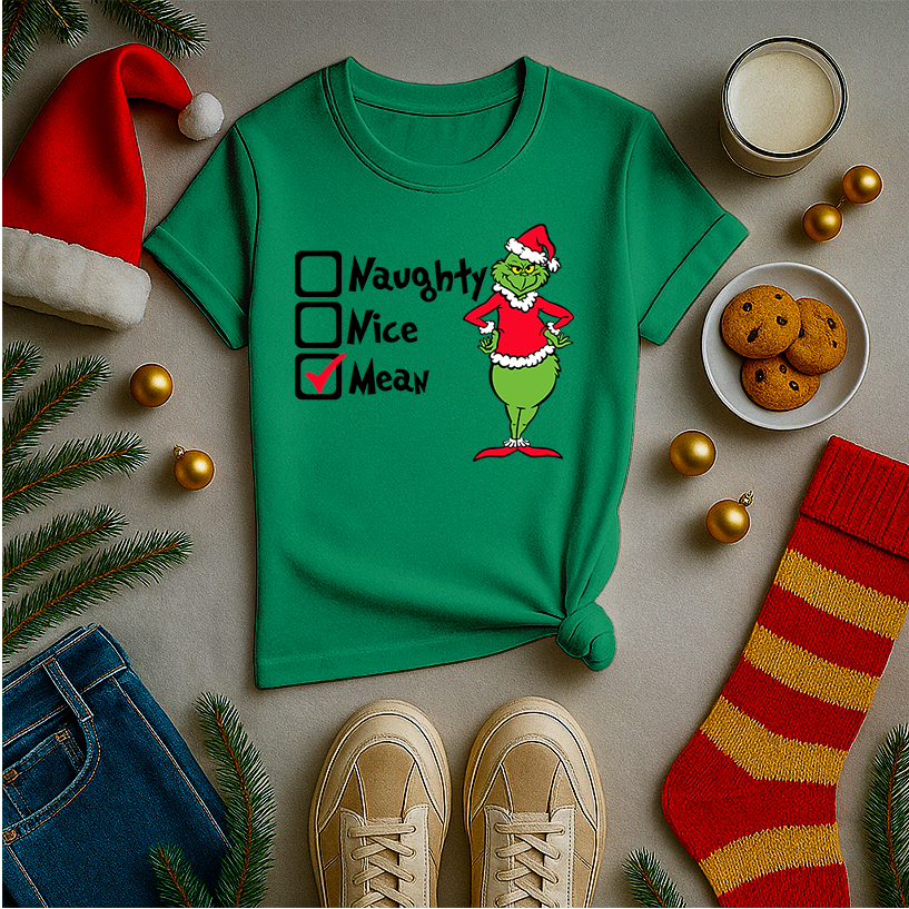 Camiseta Adulto e Infantil Unissex Para o Natal Excelente Qualidade Estampa Naughty Grinch