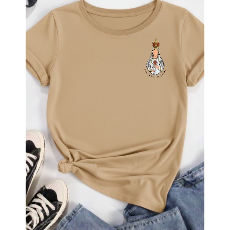 Camiseta Básica Estampada Religiosa Nossa Senhora de Fatima Católica em Oferta na Shopee