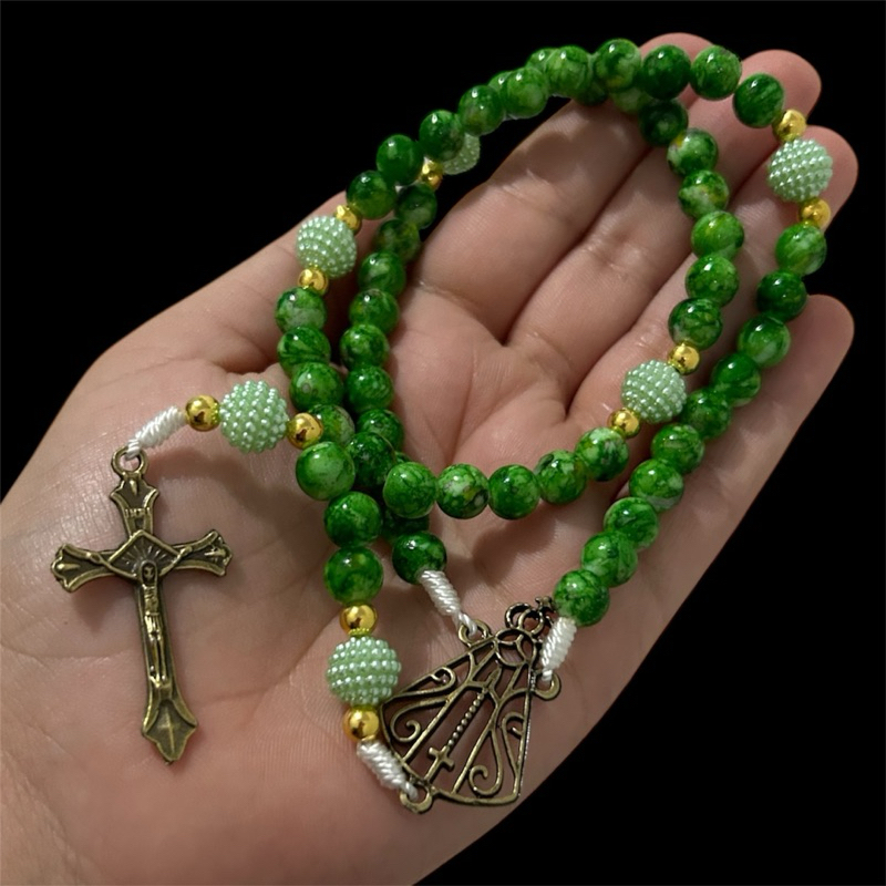 Terço Verde de Nossa Senhora Aparecida Contas Presente Católico Lembrança Rosário Artesanal