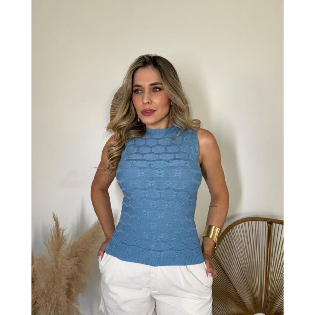 Blusa Feminina Regata Tricot Modal Tecido Premium Tricô Verão