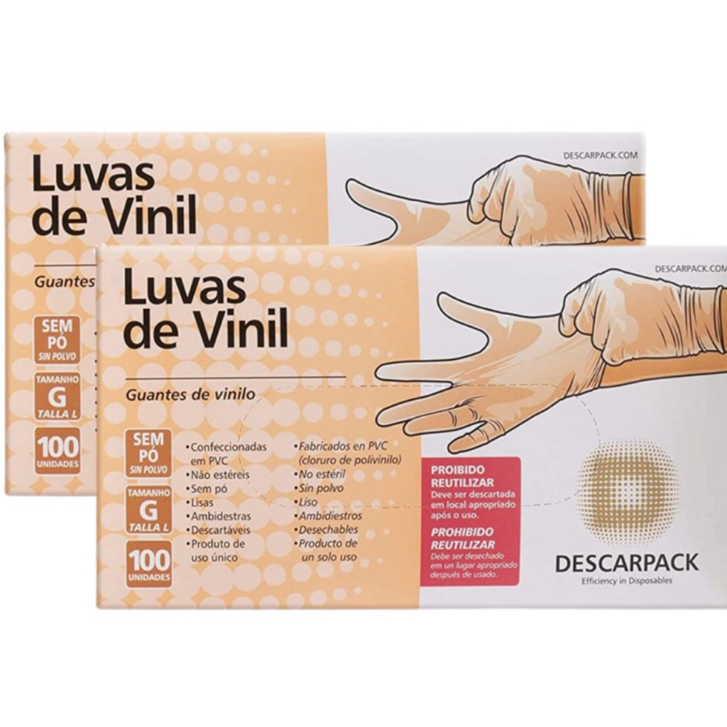 Kit 2 Caixas de Luvas de Vinil Descartável Sem Pó 100un em Oferta na Shopee