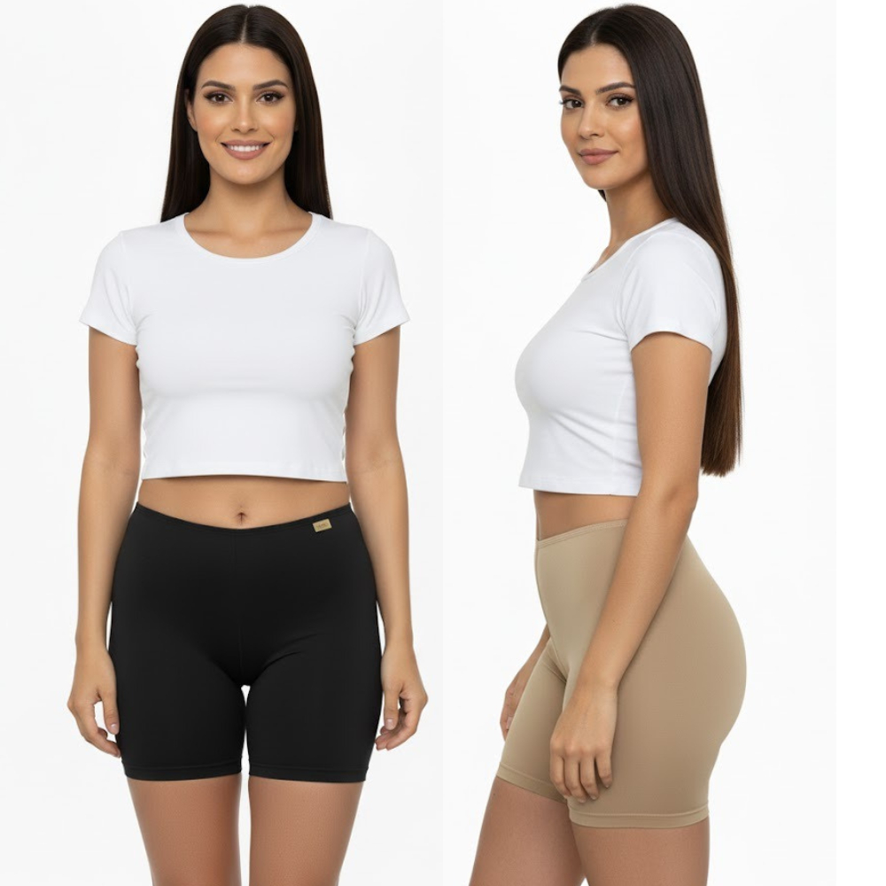 Kit 2 Short Cós Alta Qualidade Segunda Pele Bermuda Anágua Liso Feminina