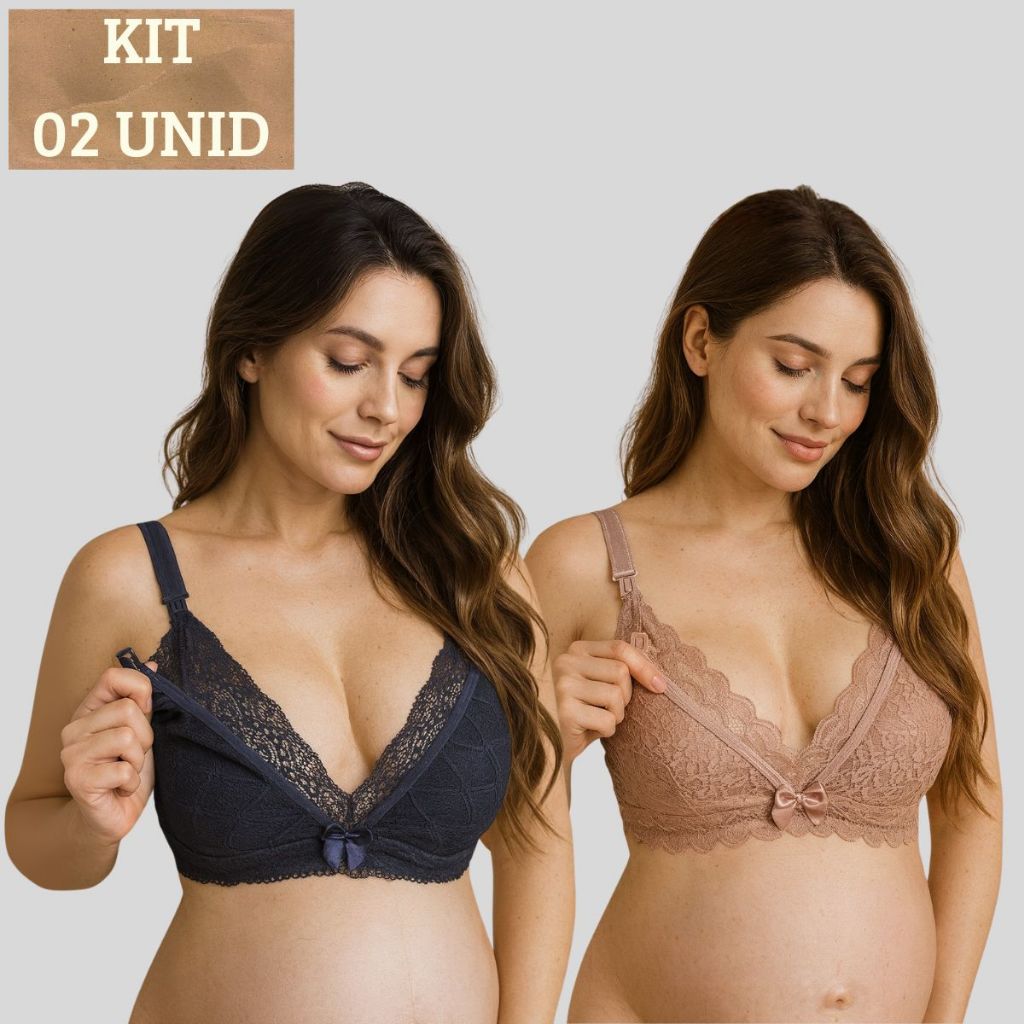 KIT 02 Sutiãs de Amamentação em RENDA Reforçado Gestante Pós Parto. em Oferta na Shopee
