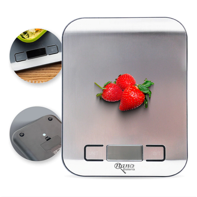 Balança De Cozinha Digital Inox Até 10kg Alimentos Portátil Alta Precisão Nutrição E Dieta Profissional Nano Bateria