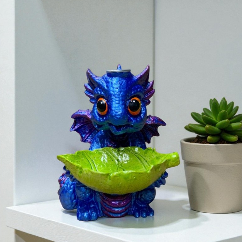 Imagem Incensário Dragão Bebe Incenso Cascata de Fumaça Aromatizador Porta Incenso Azul
