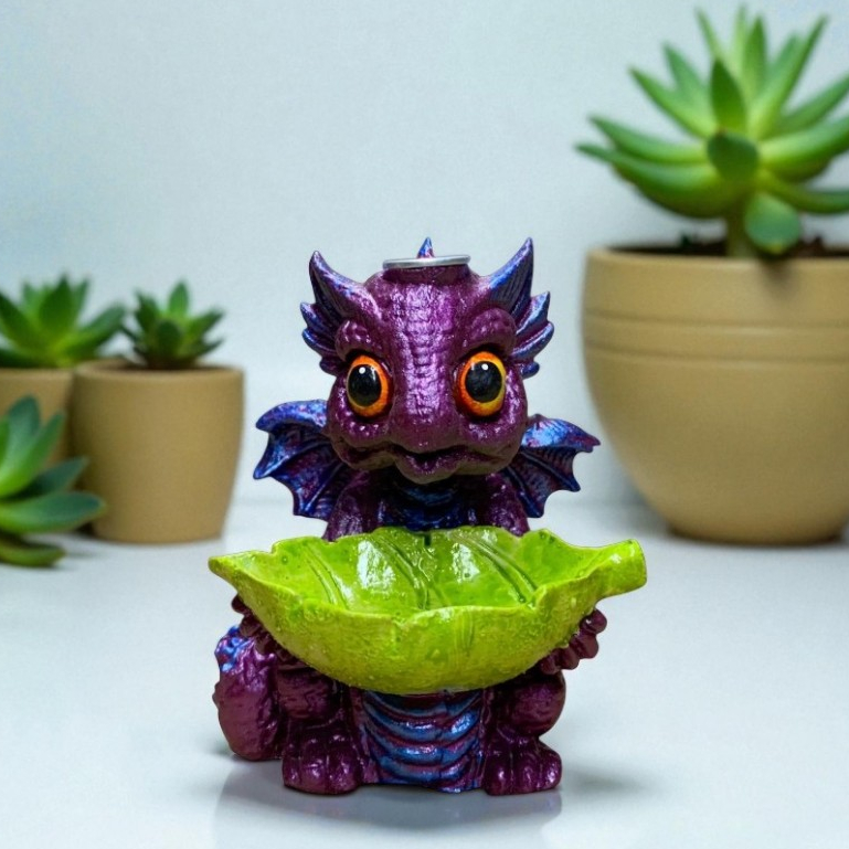 Imagem Incensário Dragão Baby Incenso Cascata De Fumaça Aromatizador Porta Incenso Roxo Metálico