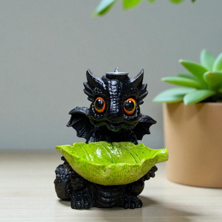 Imagem Incensário Dragão Baby Porta Incenso Aromatizador Cascata De Fumaça Decorativo Preto