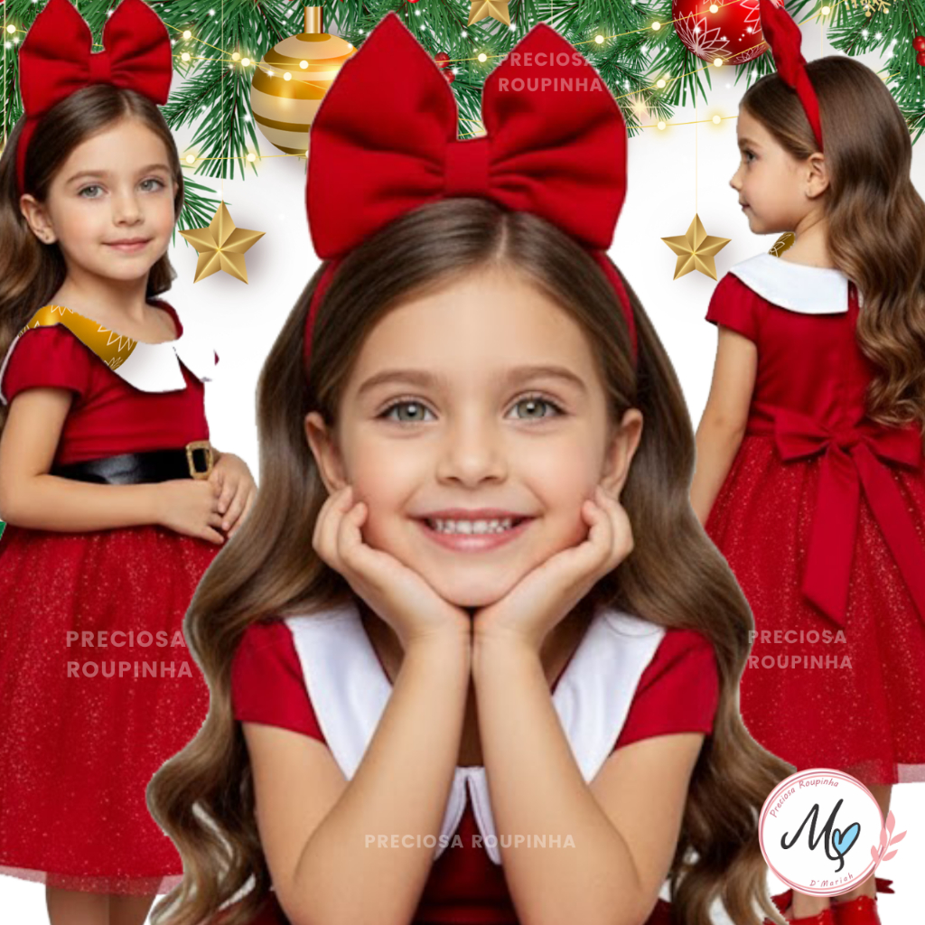 Vestido Natal Infantil Menina Natalino Criança Vermelho Mamãe Noel Festa Luxo Roupa Menina