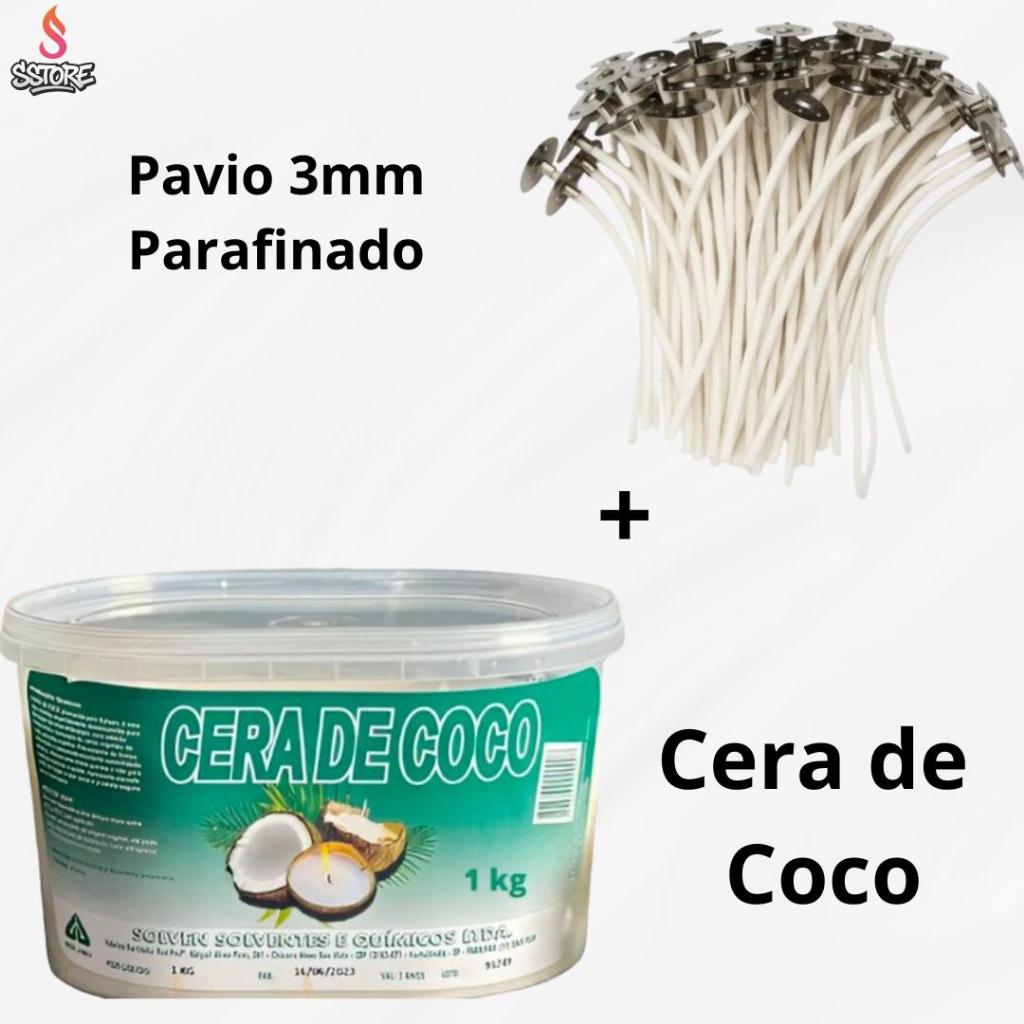 Kit Cera de Coco + Pavio 3mm Parafinado 12cm para velas aromáticas e decorativas em Oferta na Shopee