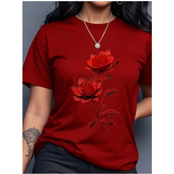 Camiseta Romantica e Linda Estampada "ROSA VERMELHA" Blusa Conforto e Estilo Algodão Gola Redonda Ajuste Regular em Oferta na Shopee