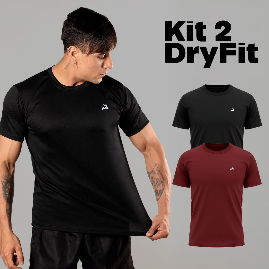 Kit 2 Camiseta Dry Masculina Manga Curta Fitness Academia Corrida CrossFit Poliester Premium Esporte