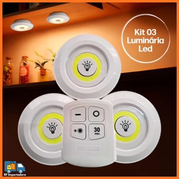 Kit 3 Lâmpadas Luminária De Led Spot Sem Fio Controle Remoto Cor Branco Pilha AAA em Oferta na Shopee