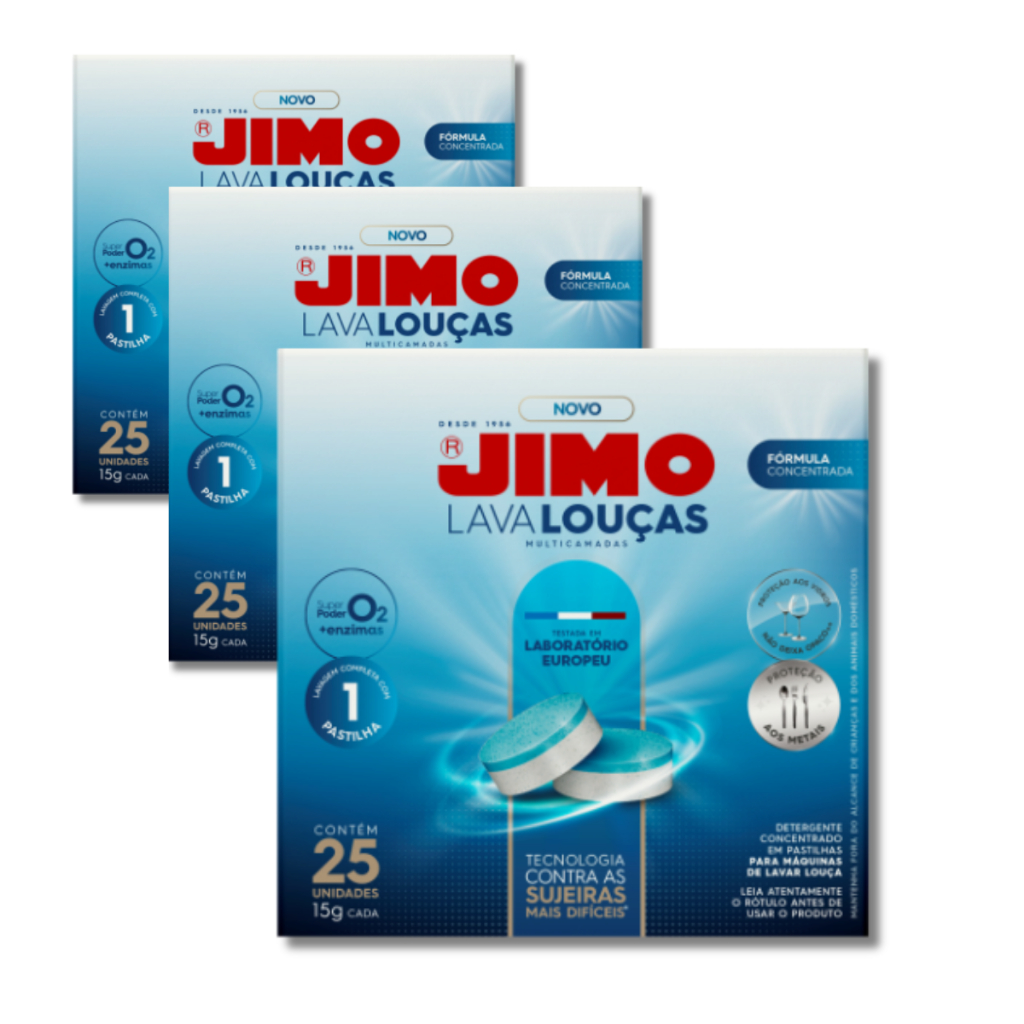 Jimo Máquina Lava Louças Pastilhas Multicamadas 25 un 3 em 1 Limpeza + Proteção + Brilho - Kit com 3