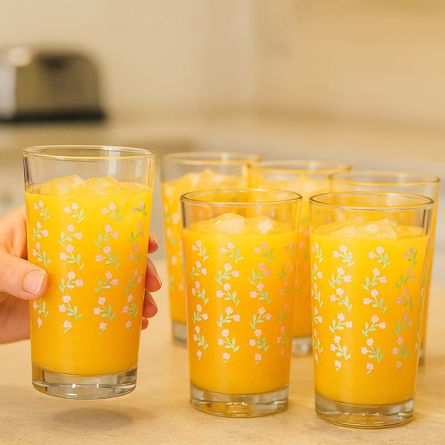 Jogo de Copos de Vidro Long Drink Flores 255ml 6 Peças Multiuso - Ruvolo em Oferta na Shopee