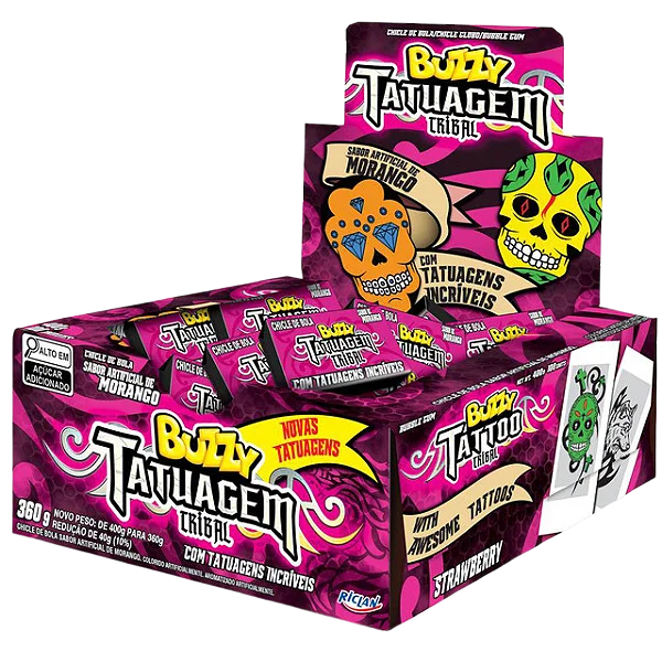 Chiclete Buzzy Tatuagem Tribal Morango c/90
