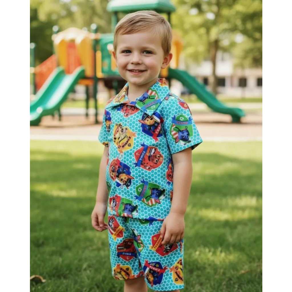 Conjunto Mauricinho camisa social com shorts Tema Patrulha Canina Verde ( pronta entrega ) envio imediato meninos